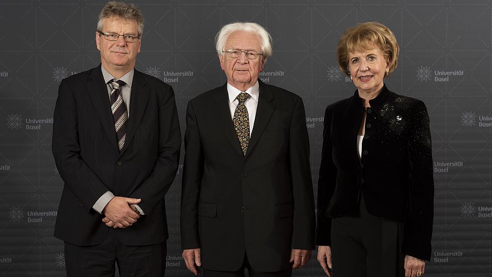 Prof. Dr. Reinhold Bernhardt, Prof. Dr. Martin Barth, Rektorin Dr. Andrea Schenker-Wicki